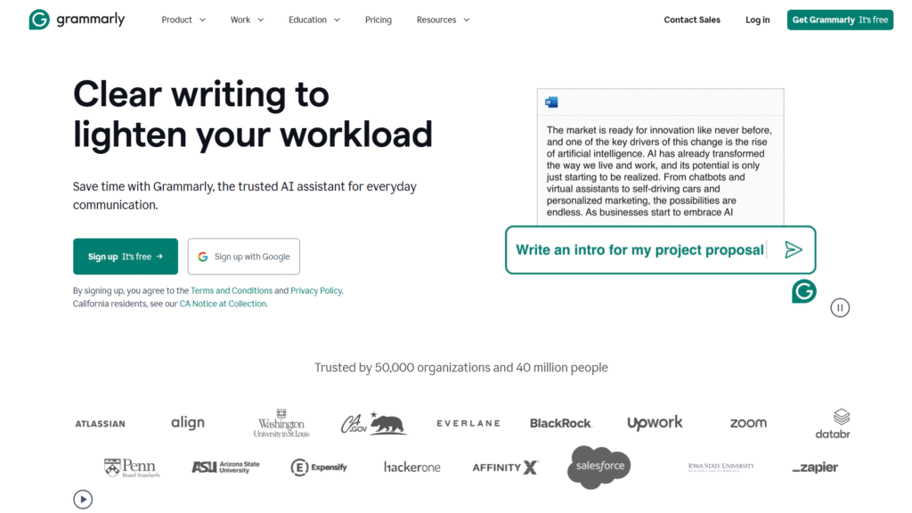 Grammarly Home page