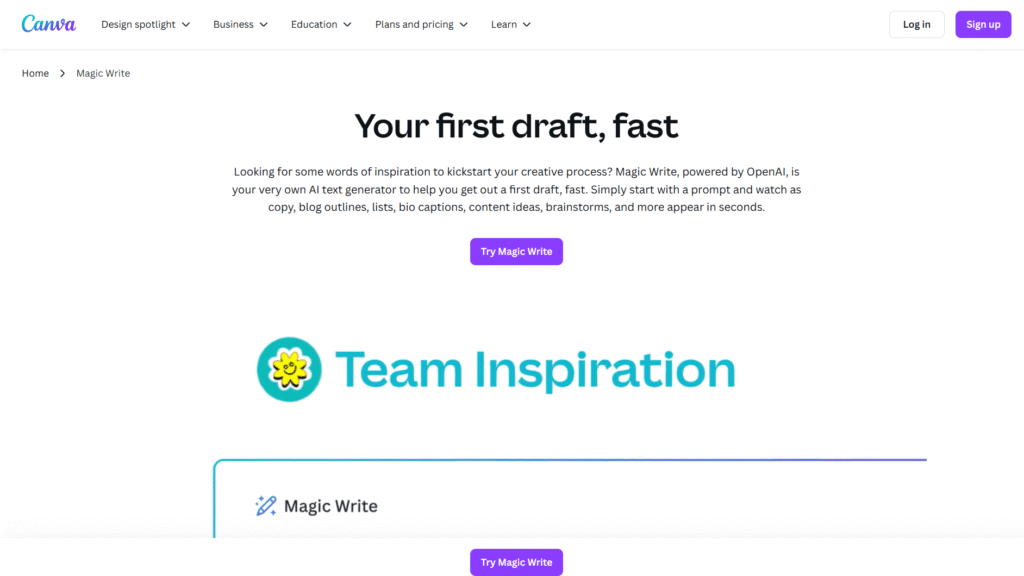 Canva Magic Write Homepage Augest 2025