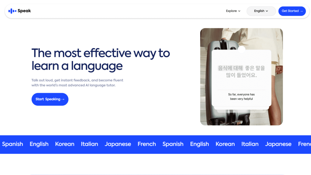 Speak (AI Tutor App) Home