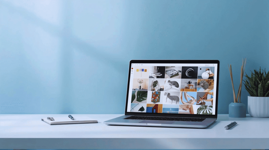 AI image generator tools creating visuals on a clean background