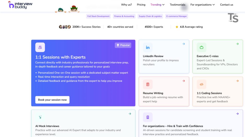 Interview Sidekick interface showing AI-assisted interview preparation and answer structuring support