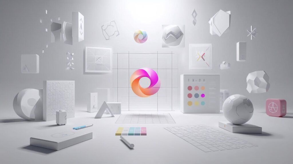 3D illustration showing AI generating logo designs on a digital workspace for AI logo design tools in 2026