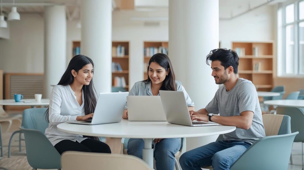 AI tools for job seekers helping college students prepare for careers using laptops