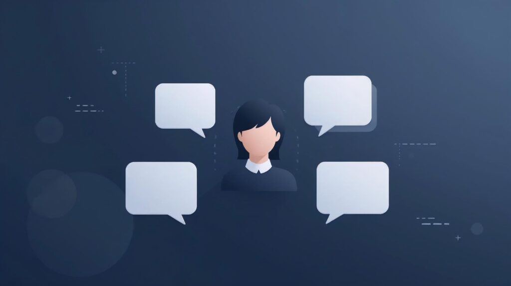 AI for communication illustrated with a human avatar and empty speech bubbles