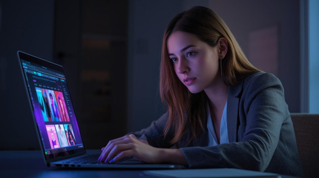 Person using an AI meme generator tool to create memes on a laptop