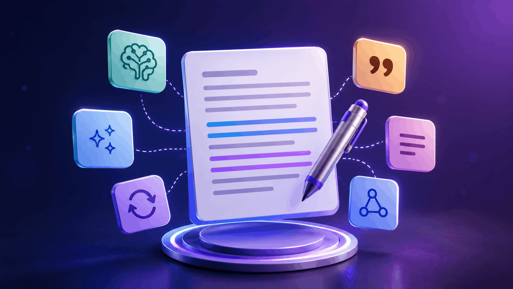 AI Paraphrasing Tools illustration showing AI-powered document rewriting and text editing workflow