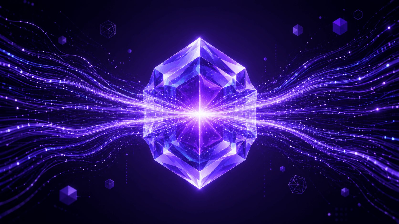 Qwen3.8-Max Is Live Now: glowing faceted crystal absorbing streams of light from all directions, representing the model's massive scale and context capacity