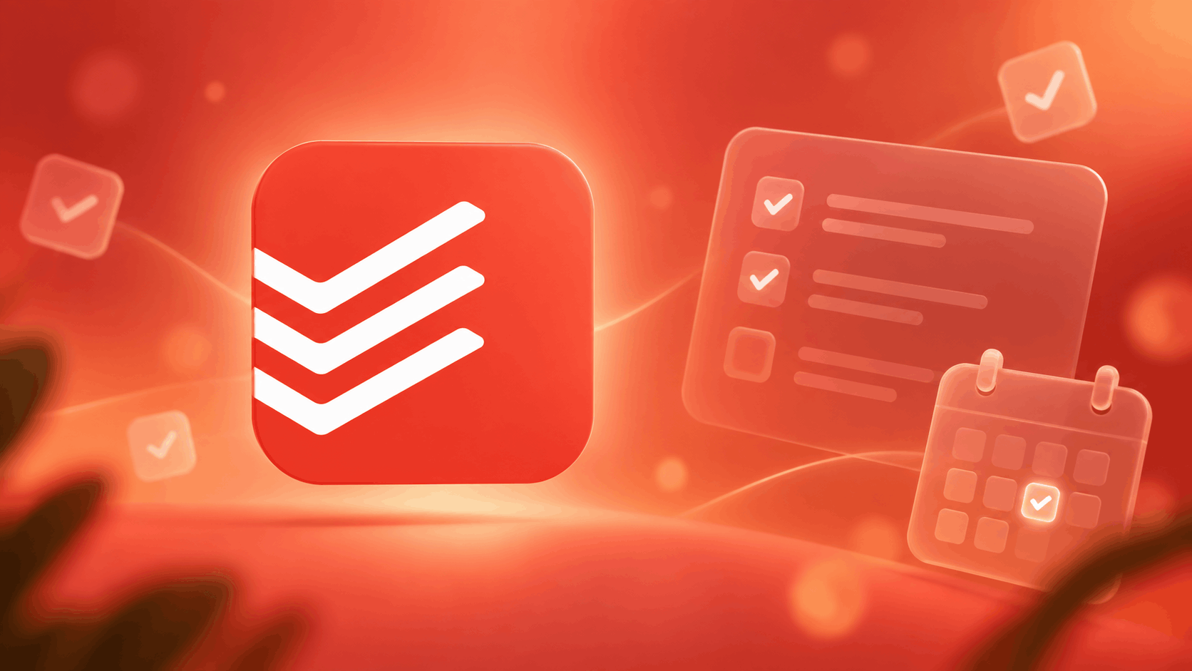 Todoist logo on a warm red and orange gradient background, illustrating how to use Todoist for task management