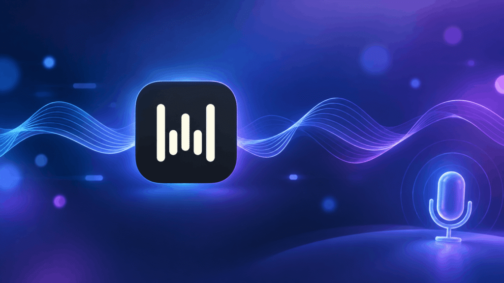 Wispr Flow logo on a glowing blue and purple sound wave background, illustrating how to use Wispr Flow for AI voice dictation